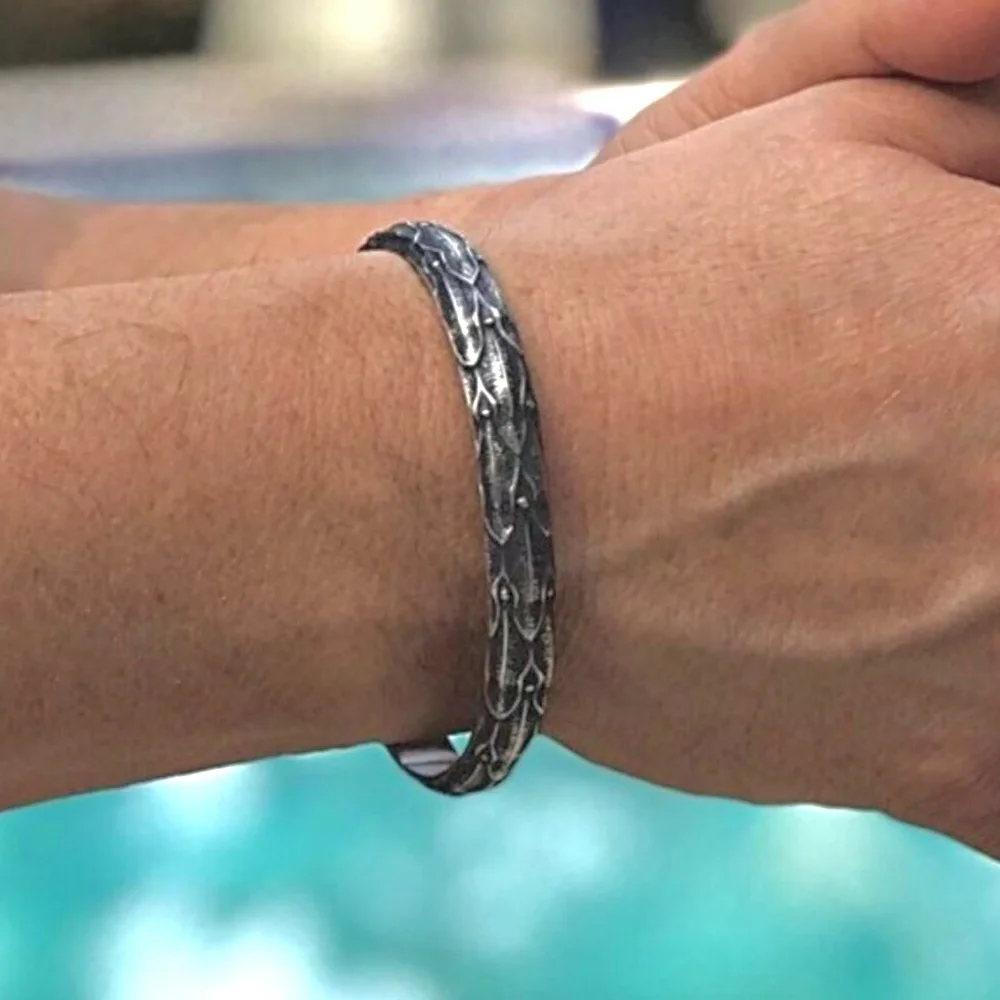 Sterling Silver Dragon Cuff Bangle Bracelet